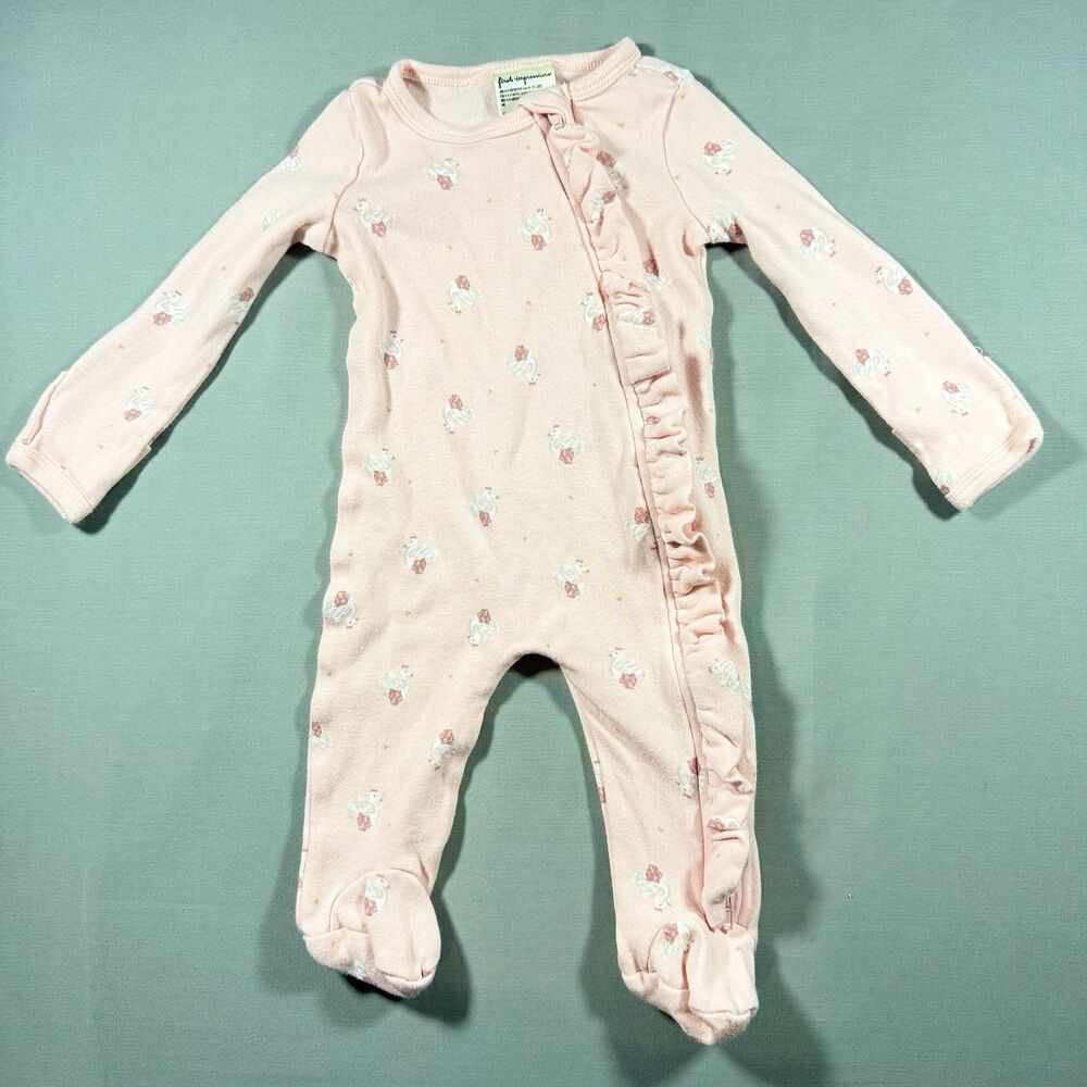 First Impressions Pink Floral Cotton Long Sleeve Coverall Bodysuit 0-3m